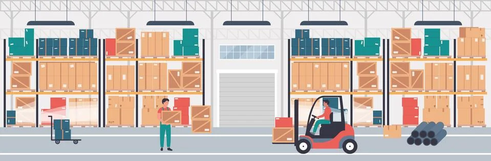 Warehouse logistic centre inside character flat vector illustration concept Stock Illustration