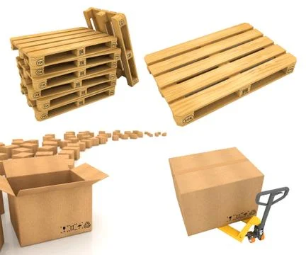 Warehouse Logistic Concepts - Set of 3D Illustrations. Stock Illustration