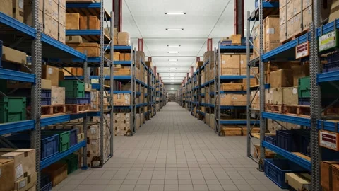 Warehouse, Logistic Distribution Industrial Interior Stock Footage 296866420