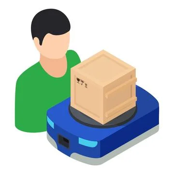Warehouse logistic icon isometric vector. Human near warehouse robot with p.. Stock Illustration