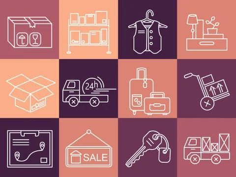 Warehouse logistic thin line icons. Stock Illustration