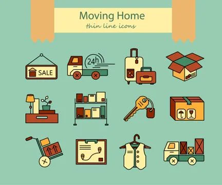 Warehouse logistic thin line icons Stock Illustration
