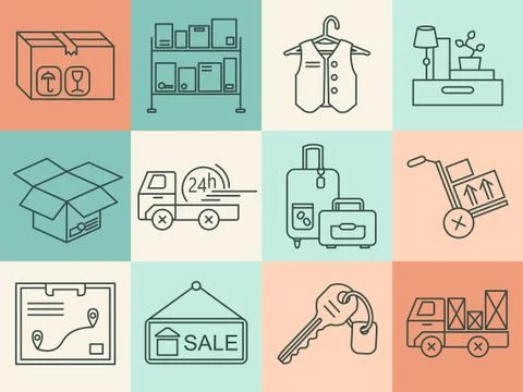 Warehouse logistic thin line icons Stock Illustration
