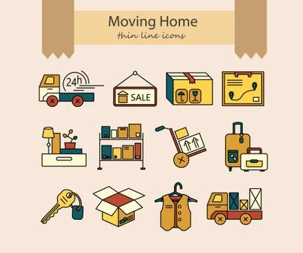 Warehouse logistic thin line icons Stock Illustration