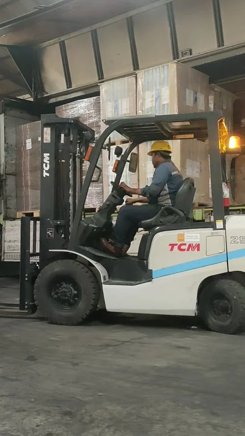 Warehouse Logistics: Forklift Unloading Cargo Truck Stock Footage 303370163