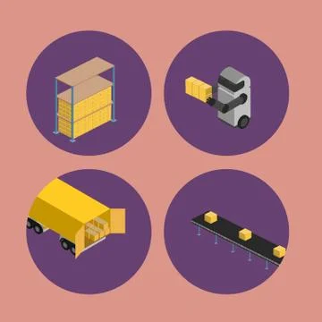 Warehouse logistics isometric icon set Stock Illustration