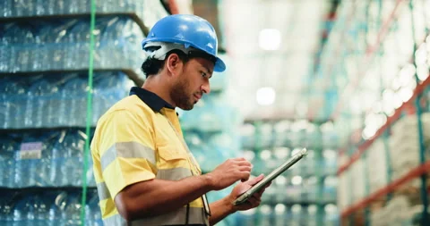 Warehouse, logistics or man with tablet for storage inspection, export process Stock Footage 321062638