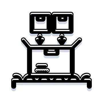 Warehouse logistics process with boxes on shelves icon Stock Illustration