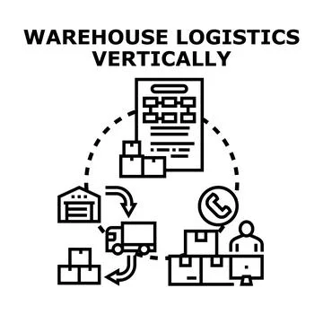 Warehouse logistics process delivering goods and packages Stock Illustration