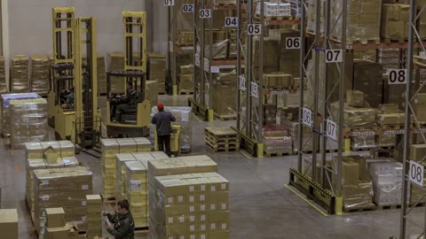 Warehouse long shot. Motion time lapse. UHD 4K Stock-Footage 120389016
