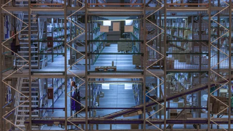 Warehouse long shot. Motion time lapse. UHD 4K Stock Footage 120389626