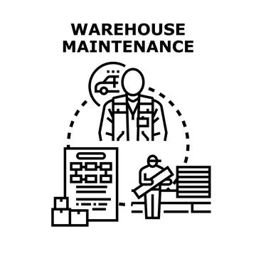 Warehouse maintenance service concept with inventory management Stock Illustration