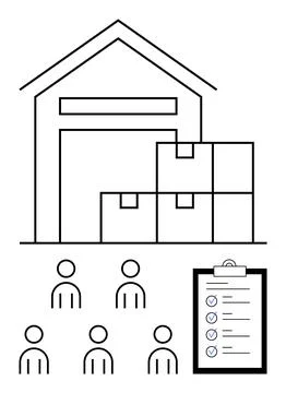 Warehouse Management Elements Building, Boxes, Staff, Checklist for Efficie.. 스톡 일러스트