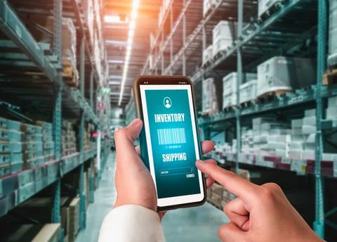 Warehouse management innovative software in computer for real time monitoring Foto stock