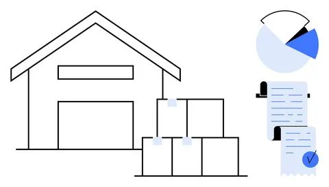 Warehouse Management with Inventory and Data Analytics Tools Illustrazione stock