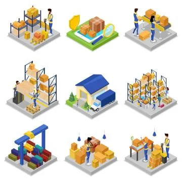 Warehouse management isometric 3D set Stock Illustration