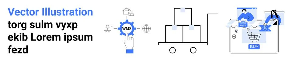 Warehouse management, logistics tools, e-commerce systems, supply chain, reta イラスト素材