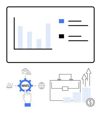 Warehouse Management System Concept with Bar Graph, Icons and Growth Elements on Stock Illustration