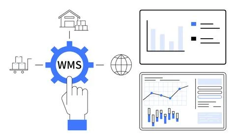 Warehouse Management System Interface Highlighting Data Visualization and L.. 스톡 일러스트