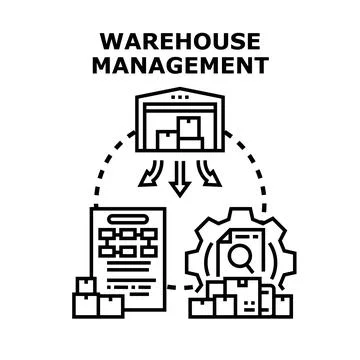 Warehouse management system organizing logistics and inventory Illustration
