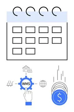 Warehouse Management System WMS Functionality and Financial Efficiency Concep Illustrazione stock