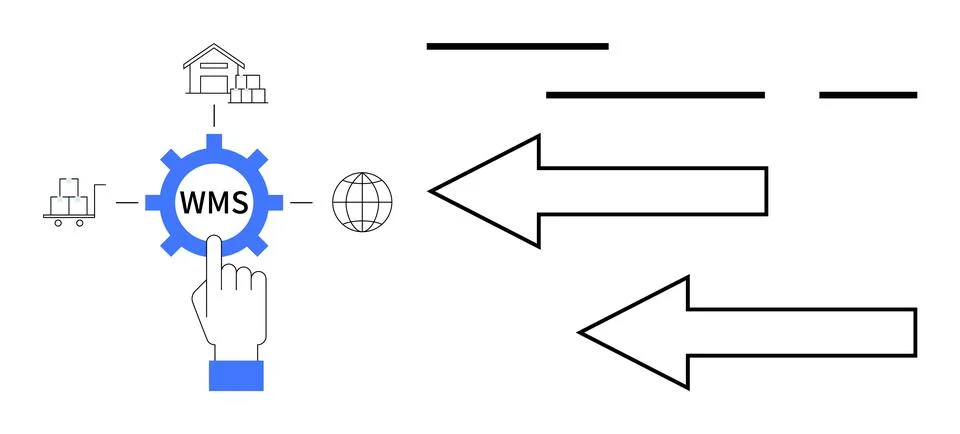Warehouse Management System WMS Integration with Key Logistics Elements and.. Illustrazione stock