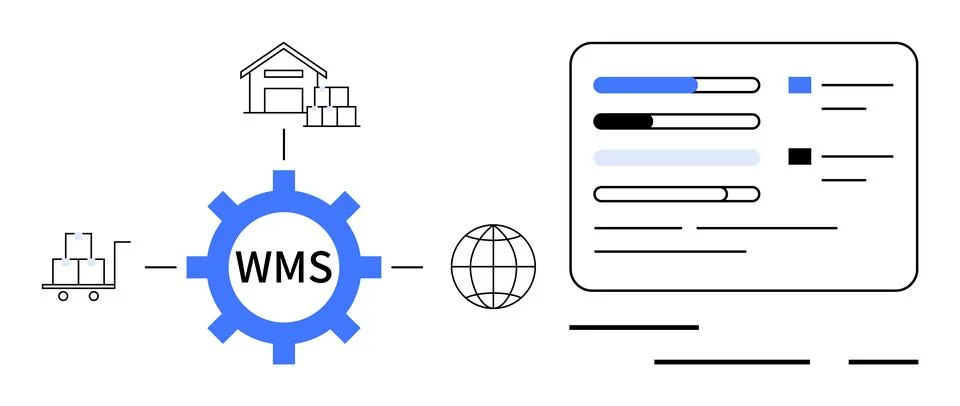 Warehouse Management System Workflow with Inventory, Analytics, and Distrib.. Stock Illustration
