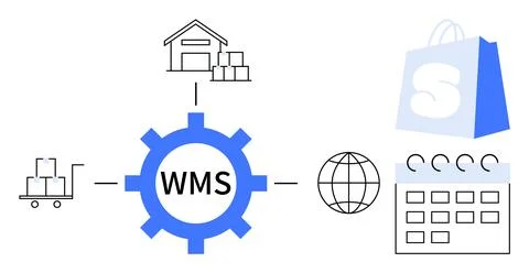 Warehouse Management System Workflow with Shopping Bag Icon and Calendar イラスト素材