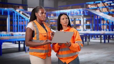 Warehouse Manager And Inspector Discuss Automation Stock Footage 334530069