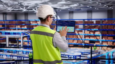Warehouse Manager Carefully Checks Inventory Data Stock Footage 332903812