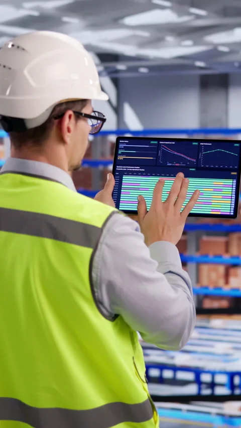 Warehouse Manager Carefully Checks Inventory Data Stock Footage 332905995