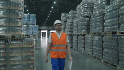 Warehouse manager instructing the truck driver to relocate the product pallets Vídeo Stock 211872955