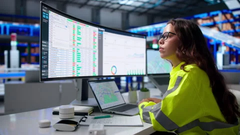 Warehouse Manager Reviews Digital Reports Stock Footage 344716088