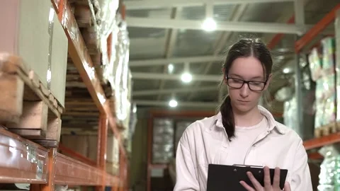 The warehouse manager works. Stock Footage 182033787