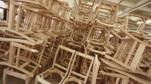 Warehouse with many chairs Stock Footage 128369853