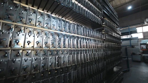 Warehouse of metal profiles . The profile to create the warehouse. metal pipe Stock Footage 94899075