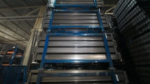 Warehouse of metal profiles . The profile to create the warehouse. metal pipe Stock Footage 94899095
