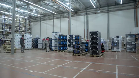 Warehouse moving boxes. Motion time lapse. UHD 4K Stock Footage 120515142
