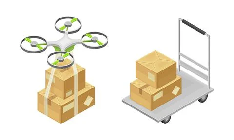 Warehouse objects set. Storage and delivery concept isometric vector Stock Illustration