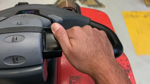 Warehouse operator works on his machine. Interior logistic concept Stock Footage 140713892