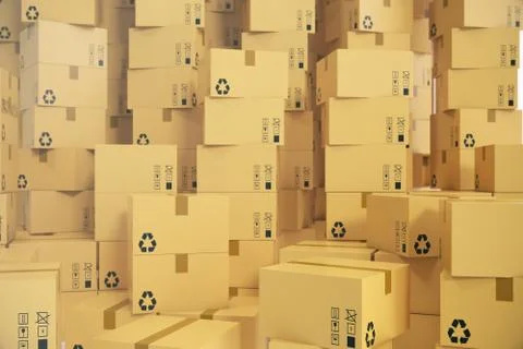 Warehouse or delivery concept background. Heap of cardboard delivery boxes or イラスト素材