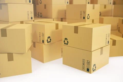Warehouse or delivery concept background. Heap of cardboard delivery boxes or Stock Illustration