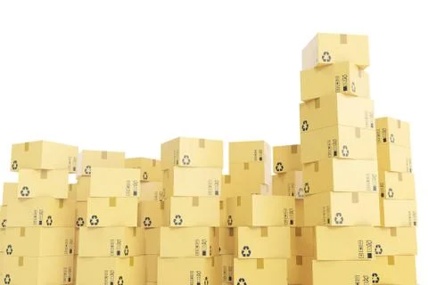 Warehouse or delivery concept background. Heap of cardboard delivery boxes or Stock Illustration
