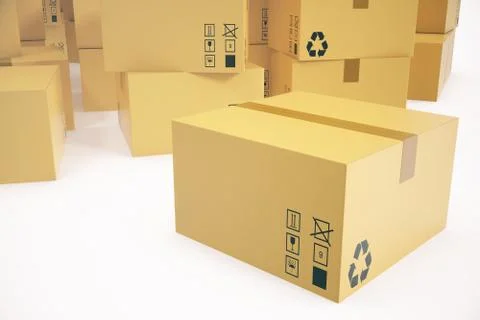 Warehouse or delivery concept background. Heap of cardboard delivery boxes or Stock Illustration