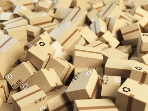Warehouse or delivery concept background.Heap of cardboard delivery boxes or イラスト素材
