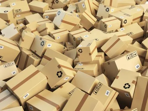 Warehouse or delivery concept background.Heap of cardboard delivery boxes or Stock Illustration