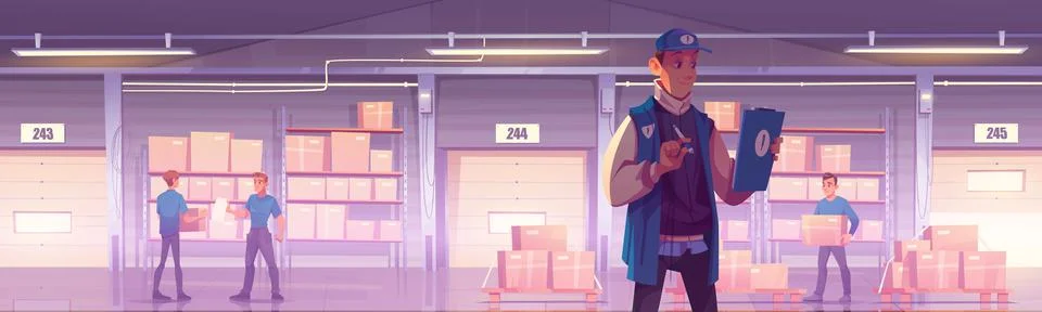 Warehouse or post office workers load box freight Stock Illustration