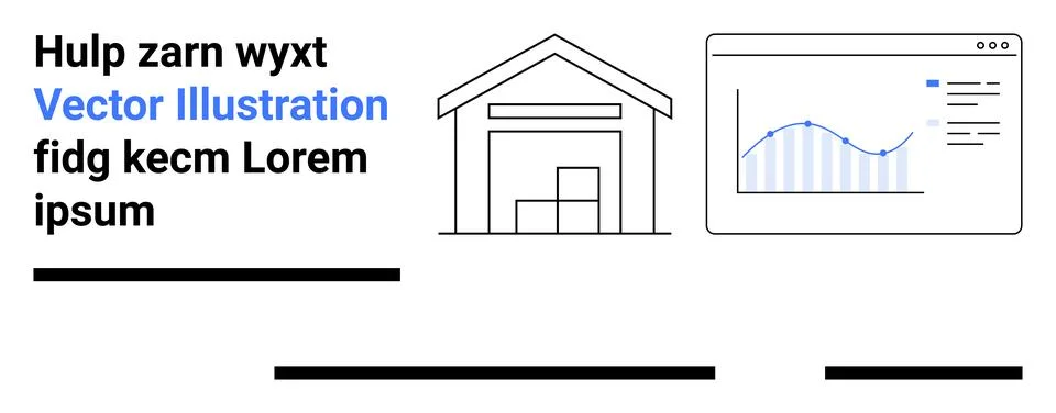 Warehouse outline with boxes next to a data analysis graph interface. Ideal f イラスト素材