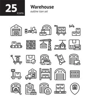 Warehouse outline icon set. Vector and Illustration. Stock Illustration