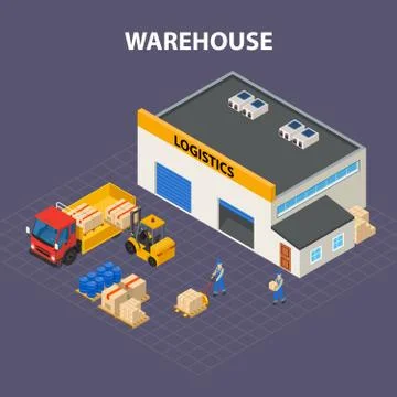 Warehouse Outside Isometric Design Concept Illustration